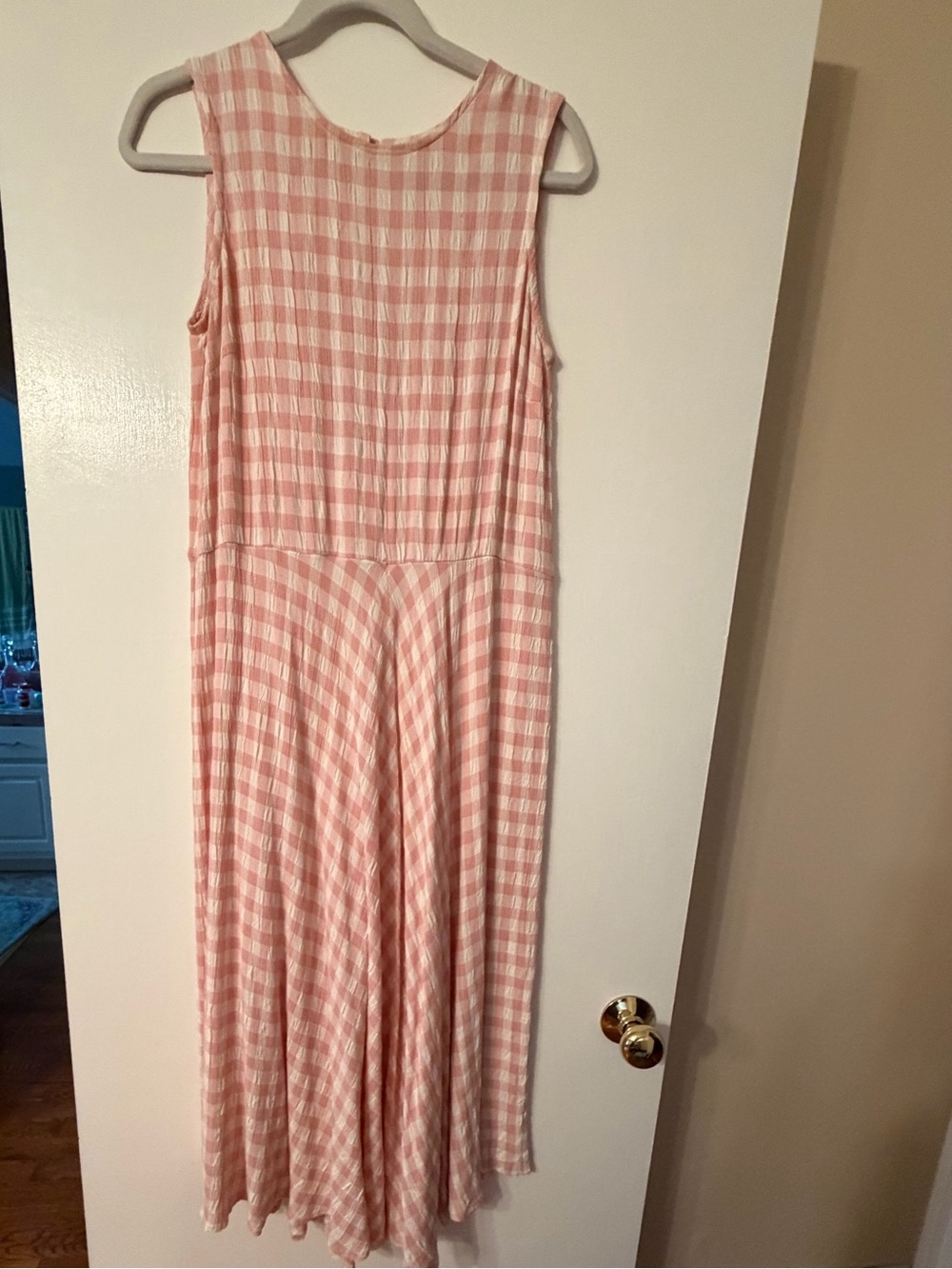 Sleeveless Pink Gingham Midi Dress